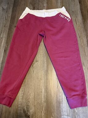 PINK Victoria's Secret Maroon Jogger Pants with White Waistband